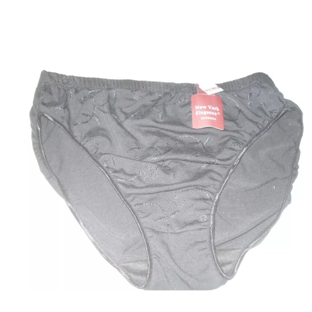 NEW BLACK NEW YORK ELEGANCE HIPSTER HI CUT BRIEF PANTIES 3X/10 EMBROIDERED XXXL